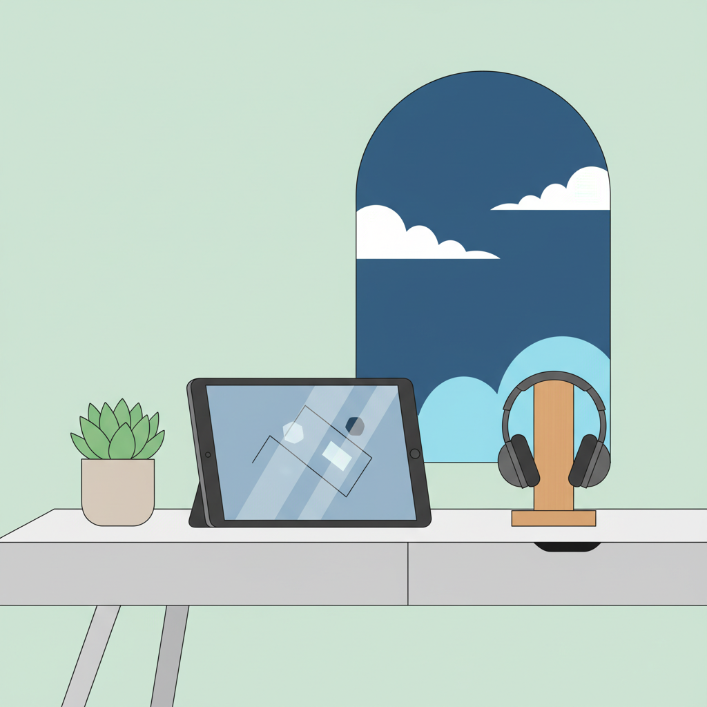 Minimalist electronic device on a modern desk